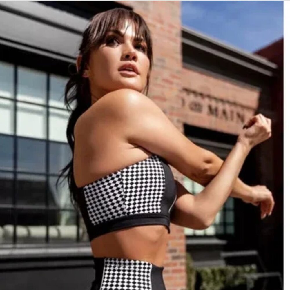 IVL Collective Sport Bra Black White Checkered Front Zip Women's 6 Workout